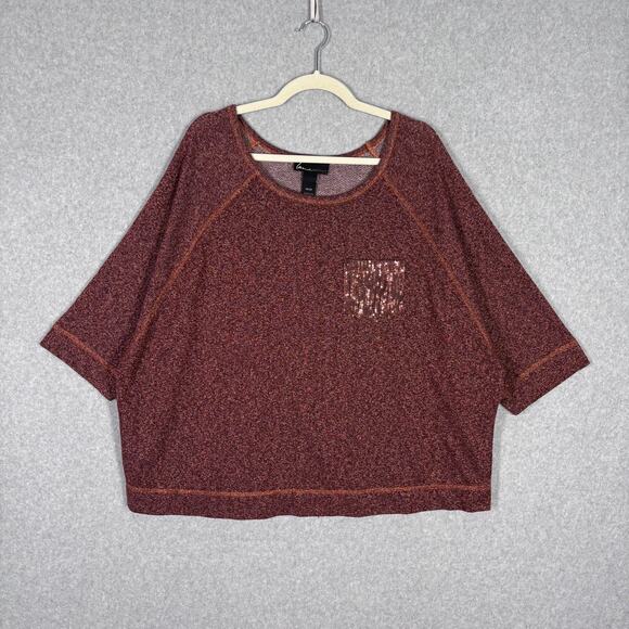 Lane Bryant Sweater 18 20 Burgundy Sequin Metallic Shimmery Stretch Copper Comfy - Picture 1 of 10